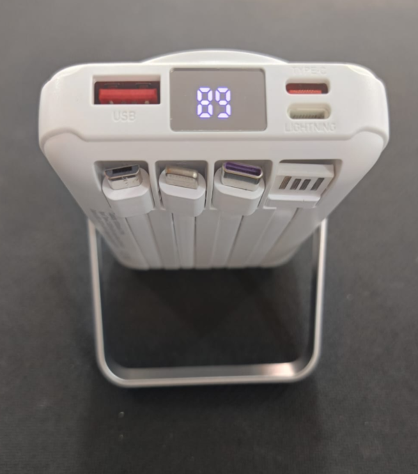 Power Bank con Soporte de Carga Rápida Inalámbrica y Cables Integrados para Todo Dispositivo
