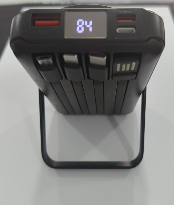 Power Bank con Soporte de Carga Rápida Inalámbrica y Cables Integrados para Todo Dispositivo