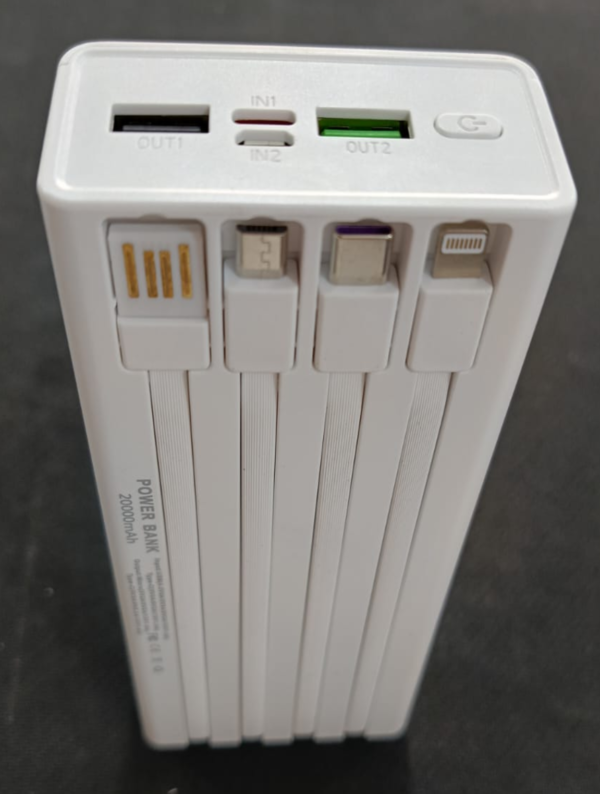 Power Bank de 20000mAh para Carga Rápida con 4 Cables Integrados