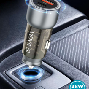 Cargador para Auto Diseño Transparente de Carga Rápida 38W Dual USB + Tipo C   VS-C03