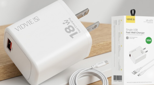 Cargador de Carga Rápida Inteligente 18W VIDVIE con Cable Tipo C y Control de Temperatura VS-A15