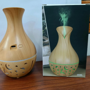 Humidificador y Difusor de Aromas Tipo Jarrón JSQ07 – Acabado de Madera con Luz LED